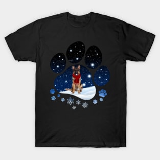 Snow Paw Long Haired German Shepherd Christmas T-Shirt